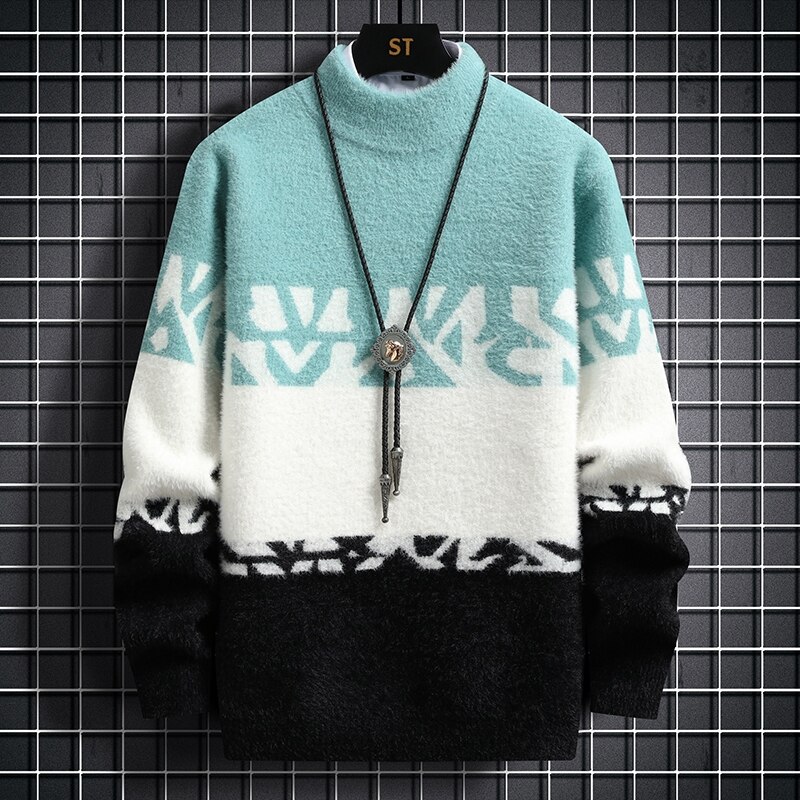Autumn and Winter 2022 New Fashion Men&s Mink Fleece Thickened Warm Knitted Sweater Men&s Warm Pullover Sweater